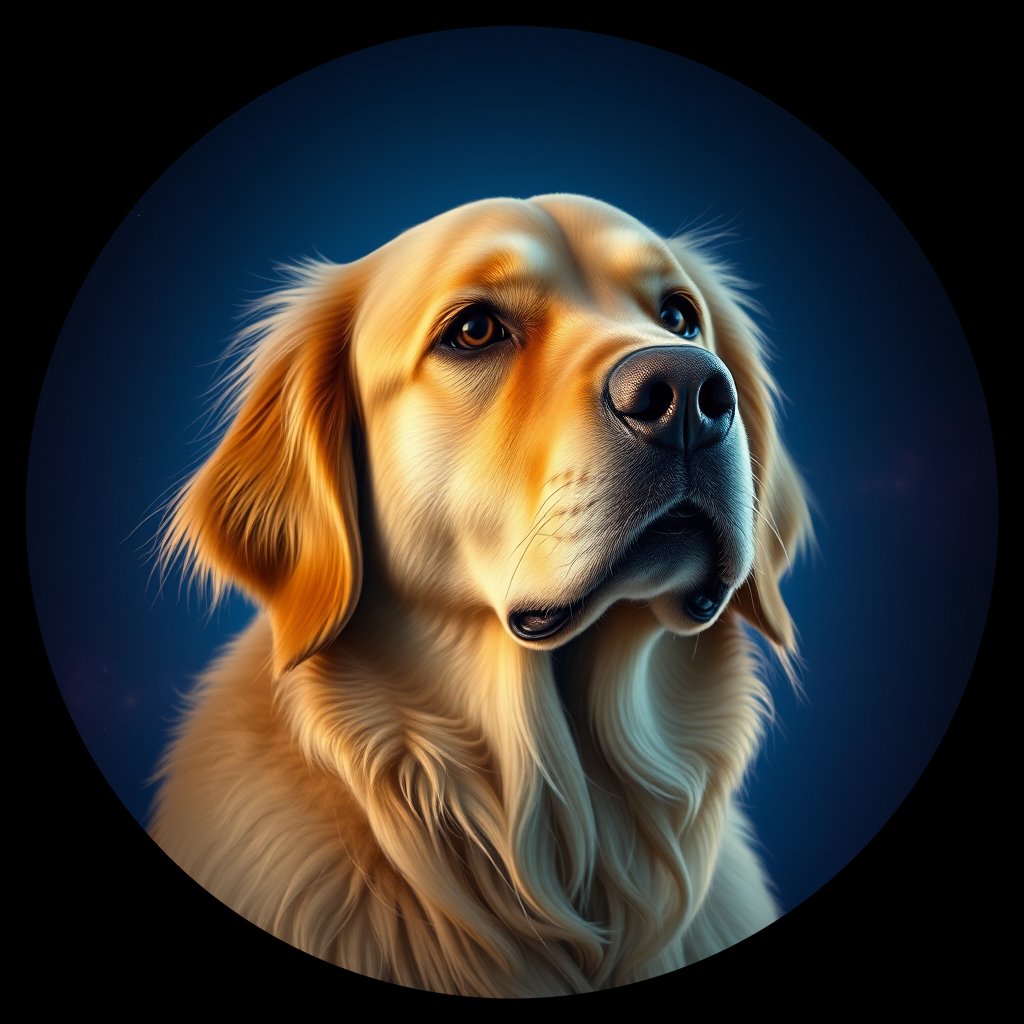 Cosmic medallion portrait of GRLS_grls1SP9QVV, a Golden Retriever