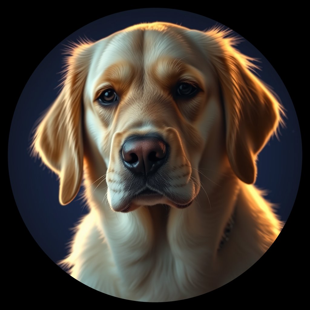 Cosmic medallion portrait of GRLS_grls1T0UJ7BB, a Golden Retriever