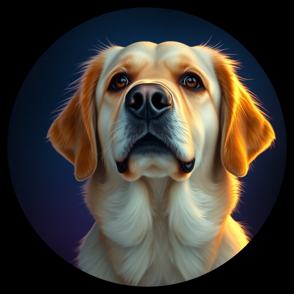 Cosmic medallion portrait of GRLS_grls1TCYF611, a Golden Retriever