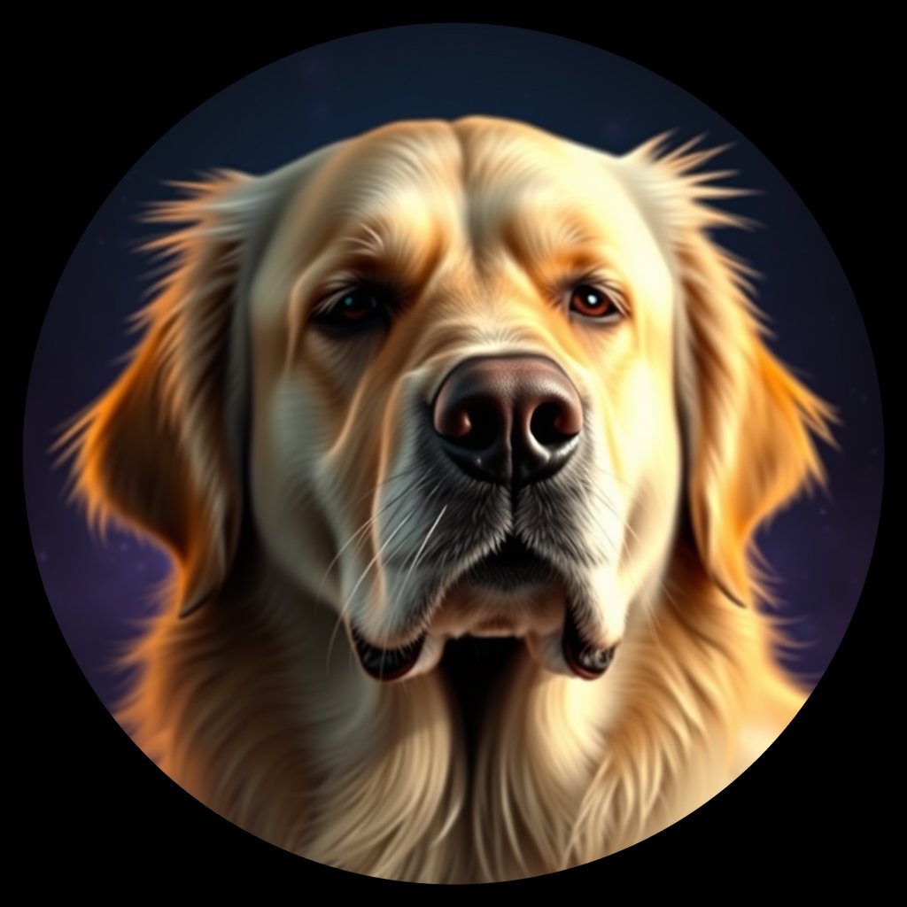 Cosmic medallion portrait of GRLS_grls1U964W33, a Golden Retriever