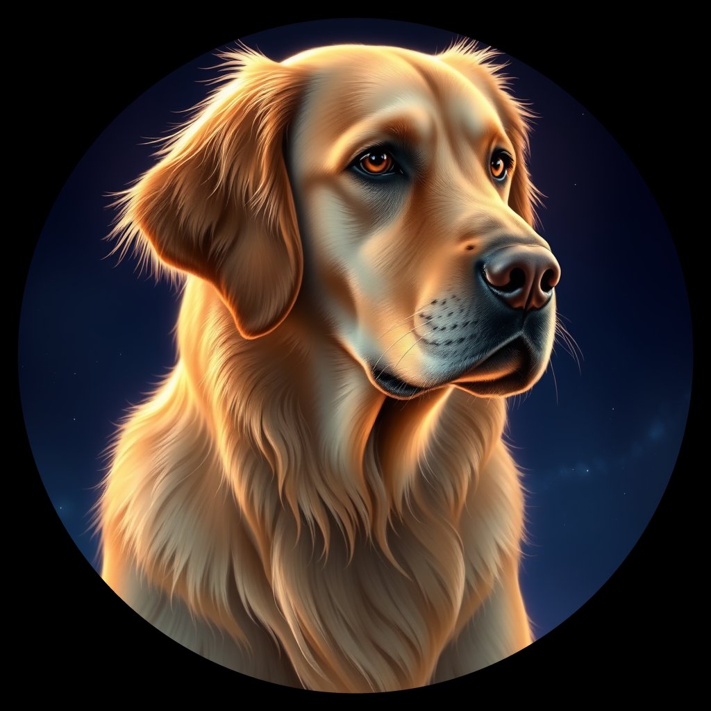 Cosmic medallion portrait of GRLS_grls1UDS7MJJ, a Golden Retriever