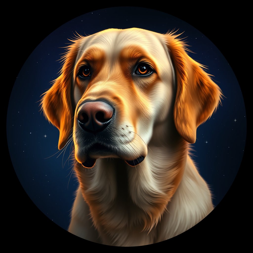 Cosmic medallion portrait of GRLS_grls1VG5ZO00, a Golden Retriever