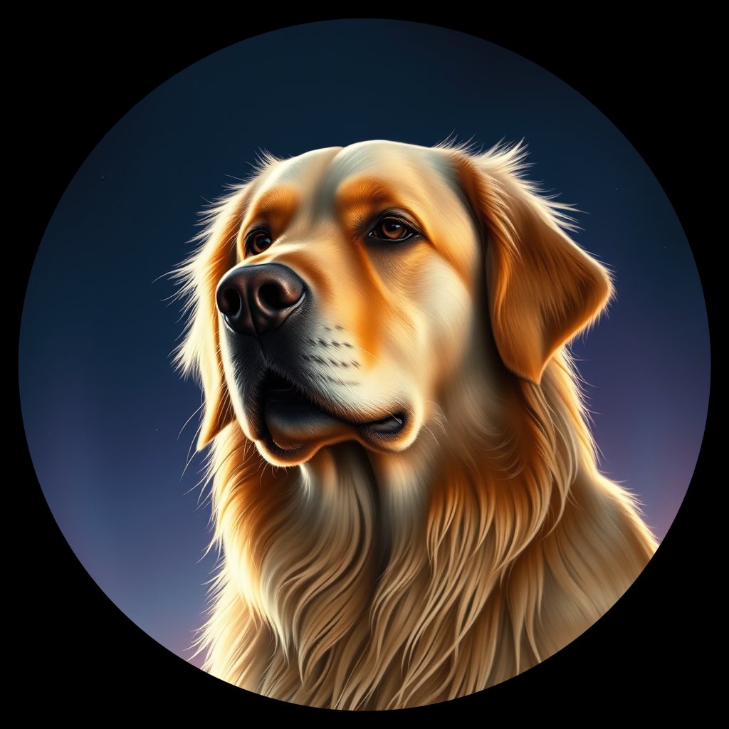Cosmic medallion portrait of GRLS_grls1VSY5OVV, a Golden Retriever