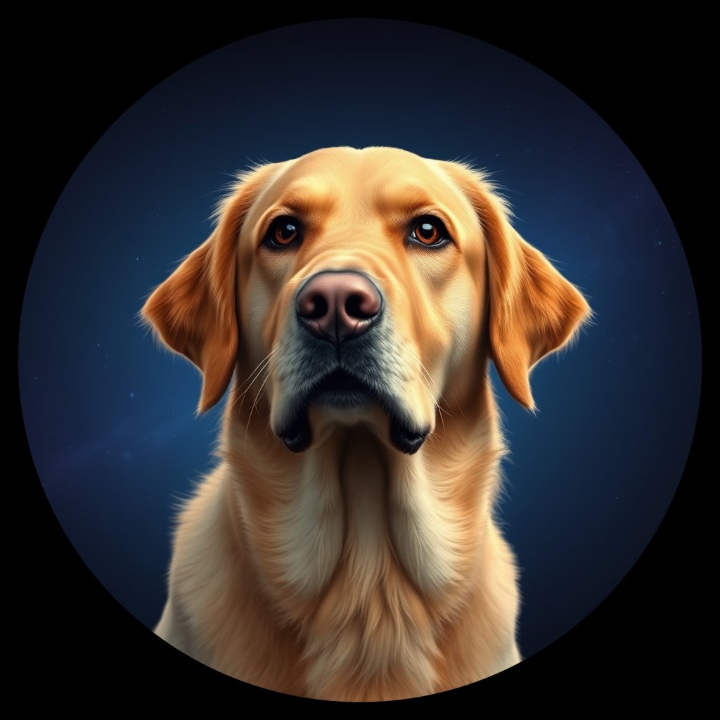 Cosmic medallion portrait of GRLS_grls1W4Z888, a Golden Retriever