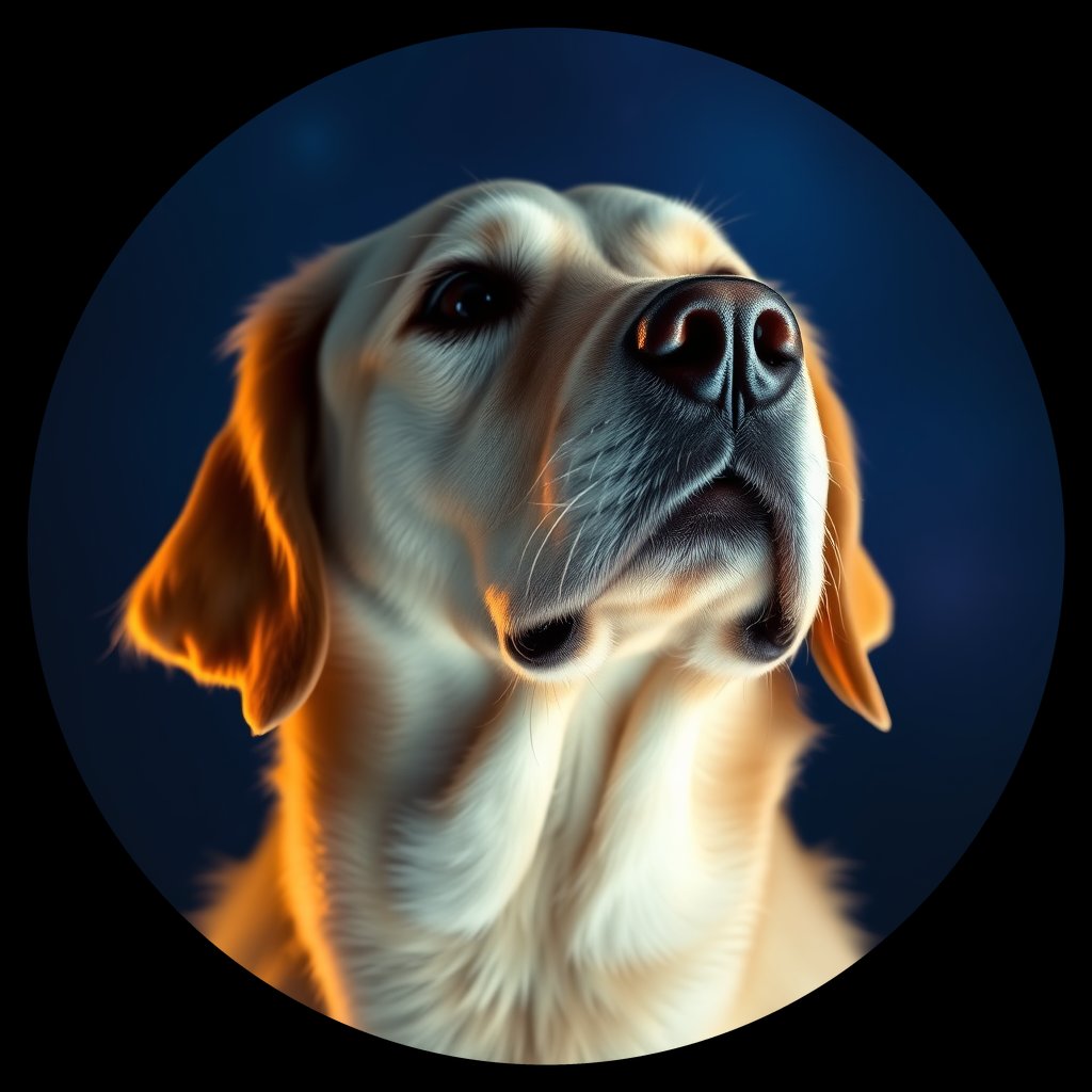 Cosmic medallion portrait of GRLS_grls1WT8URMM, a Golden Retriever