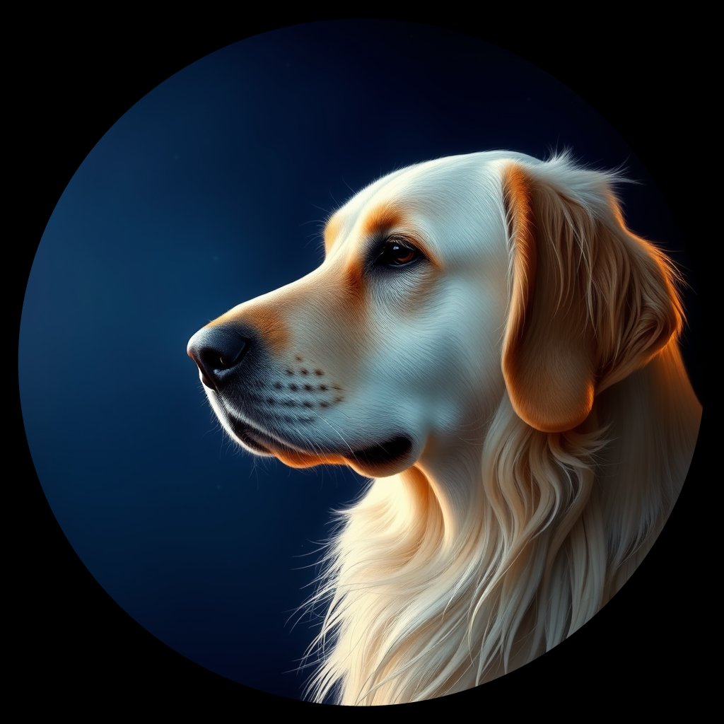 Cosmic medallion portrait of GRLS_grls1X8STWLL, a Golden Retriever