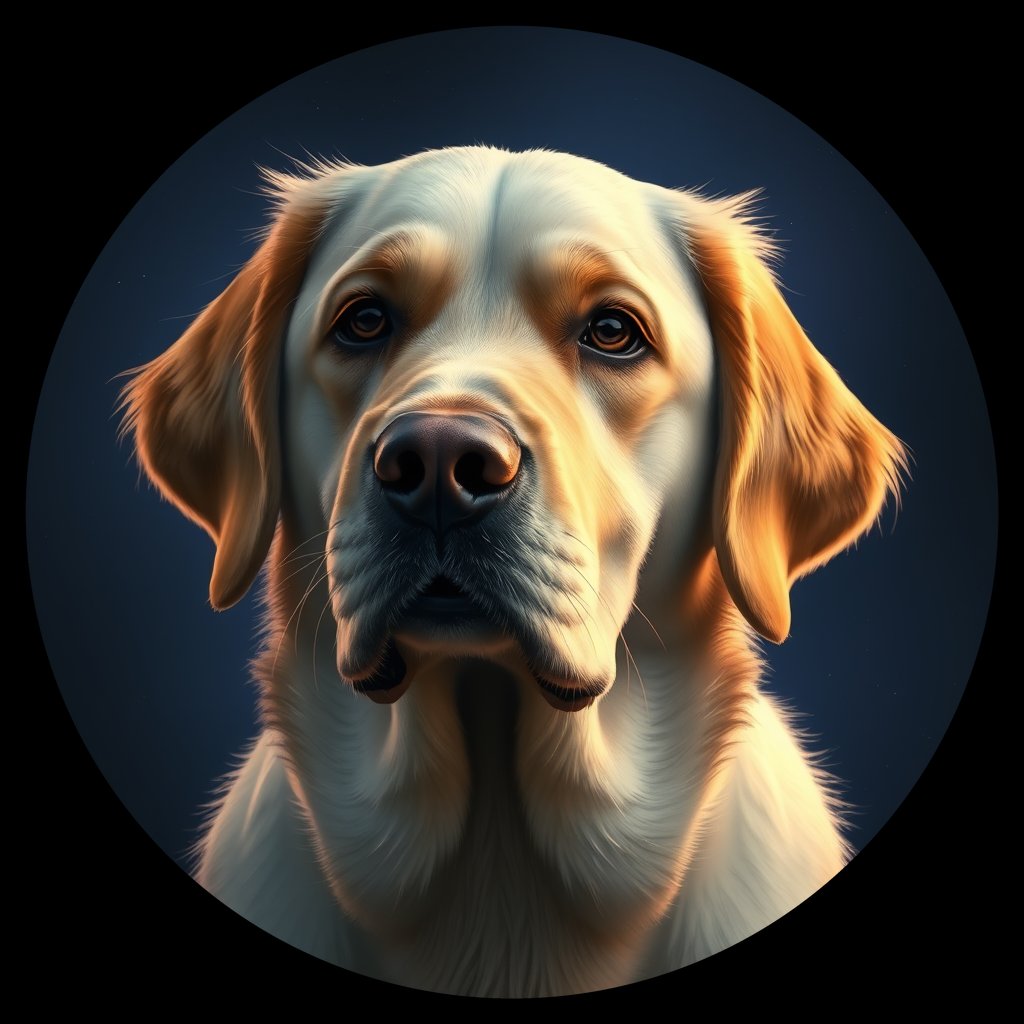 Cosmic medallion portrait of GRLS_grls1XIBPR44, a Golden Retriever
