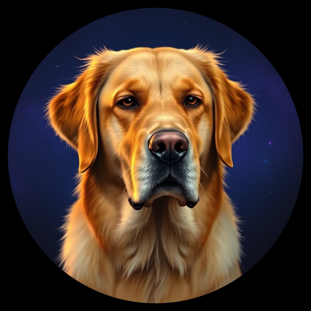 Cosmic medallion portrait of GRLS_grls1XTARN88, a Golden Retriever