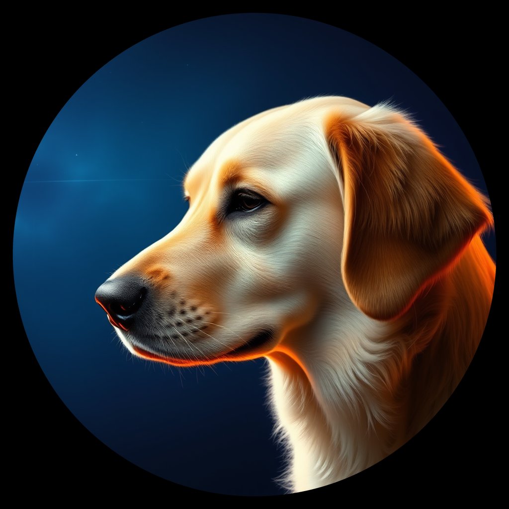 Cosmic medallion portrait of GRLS_grls1XTYP999, a Golden Retriever