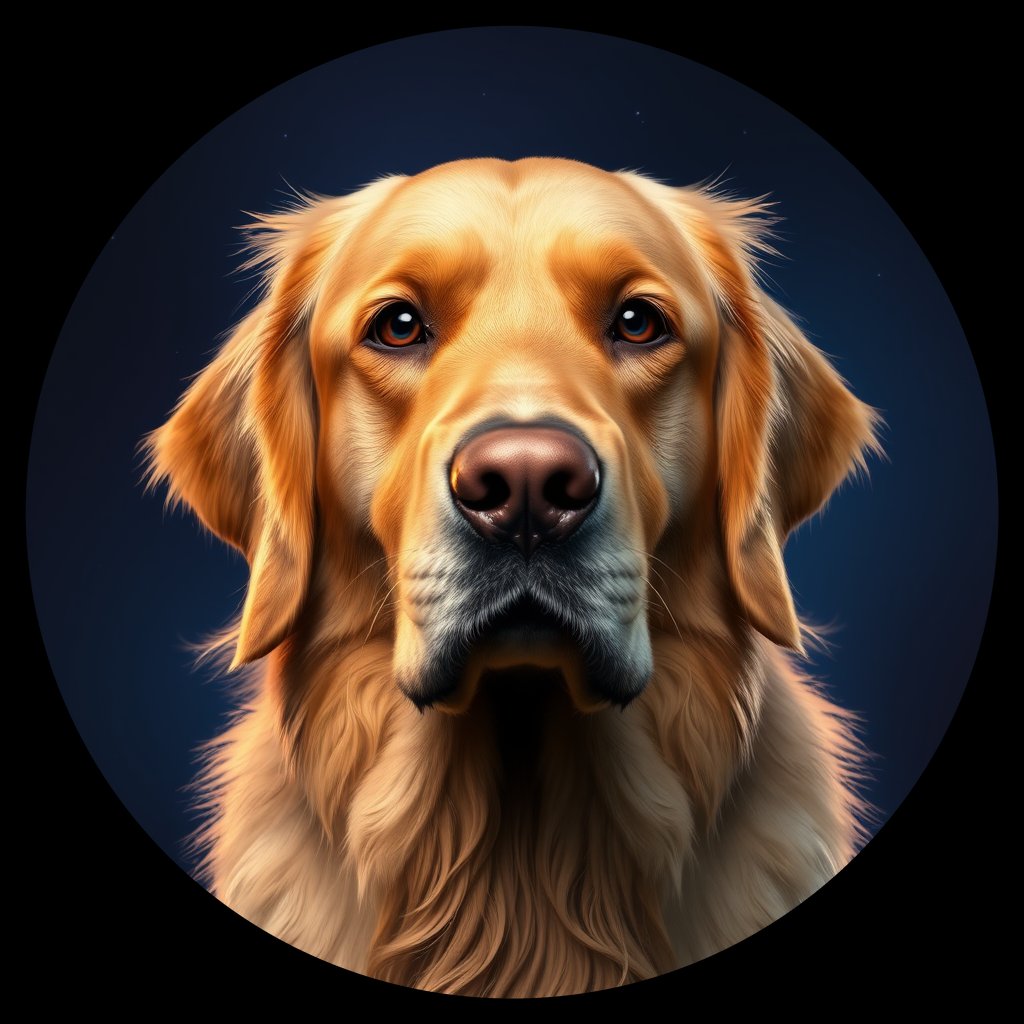 Cosmic medallion portrait of GRLS_grls1XUEQXNN, a Golden Retriever