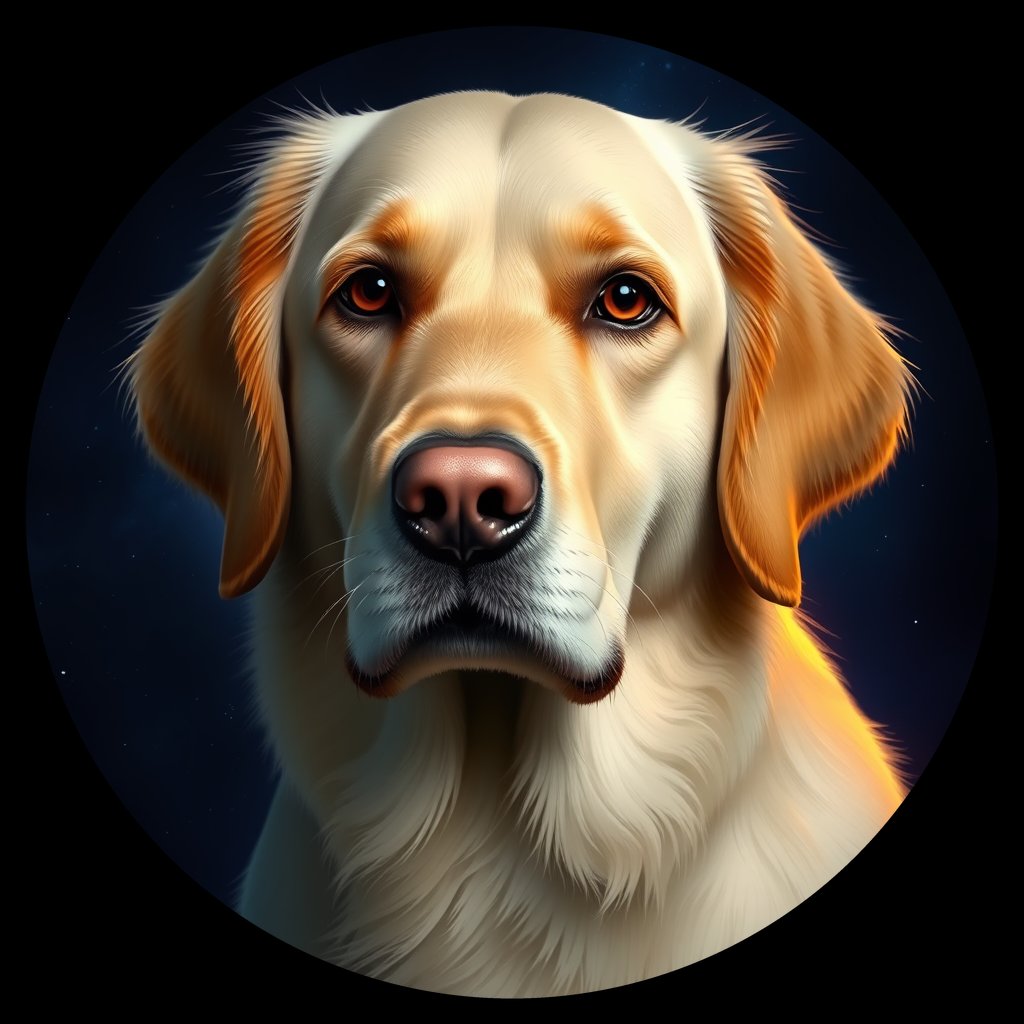 Cosmic medallion portrait of GRLS_grls1XY17PSS, a Golden Retriever