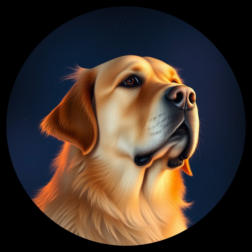 Cosmic medallion portrait of GRLS_grls1Y9WQK22, a Golden Retriever