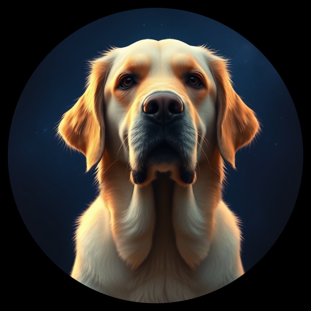 Cosmic medallion portrait of GRLS_grls1YGU1BJJ, a Golden Retriever