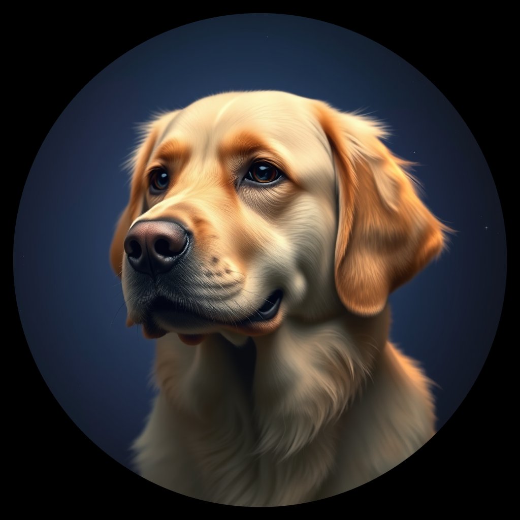 Cosmic medallion portrait of GRLS_grls1YLKGH66, a Golden Retriever