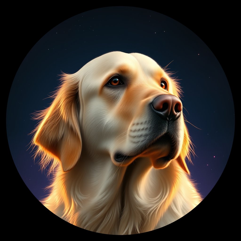 Cosmic medallion portrait of GRLS_grls1YYK24LL, a Golden Retriever