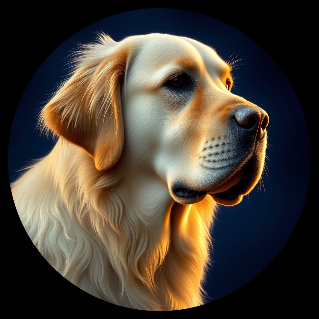 Cosmic medallion portrait of GRLS_grls20EDCSKK, a Golden Retriever