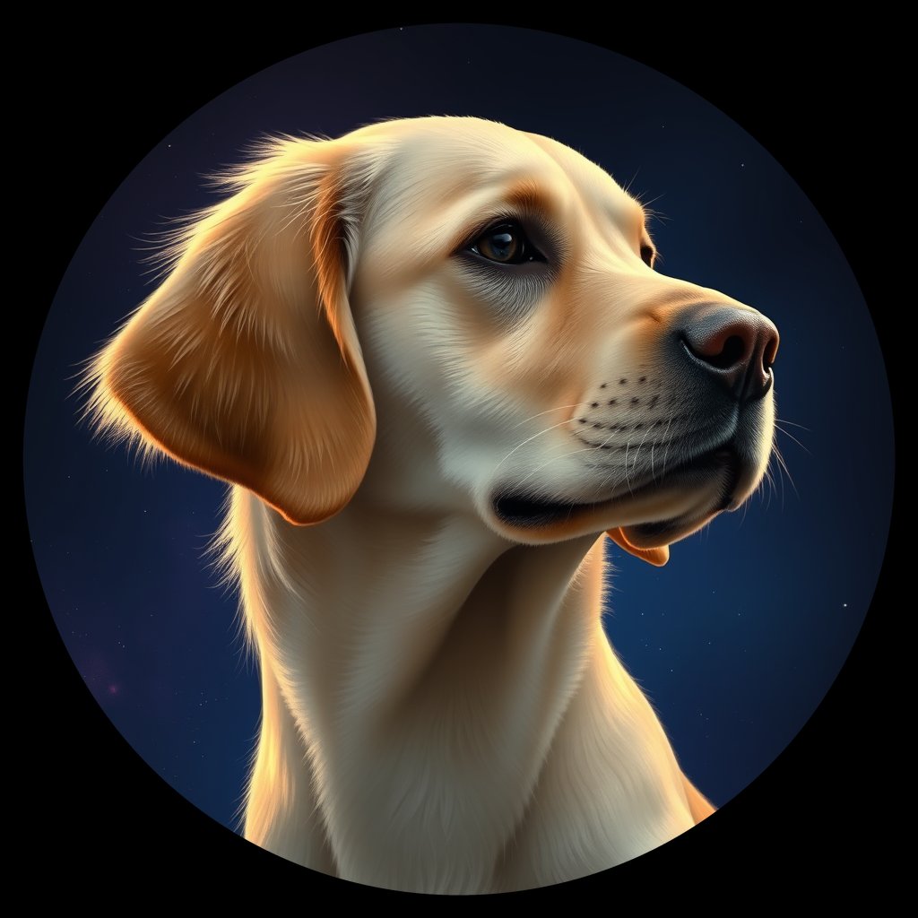 Cosmic medallion portrait of GRLS_grls20LGRE11, a Golden Retriever