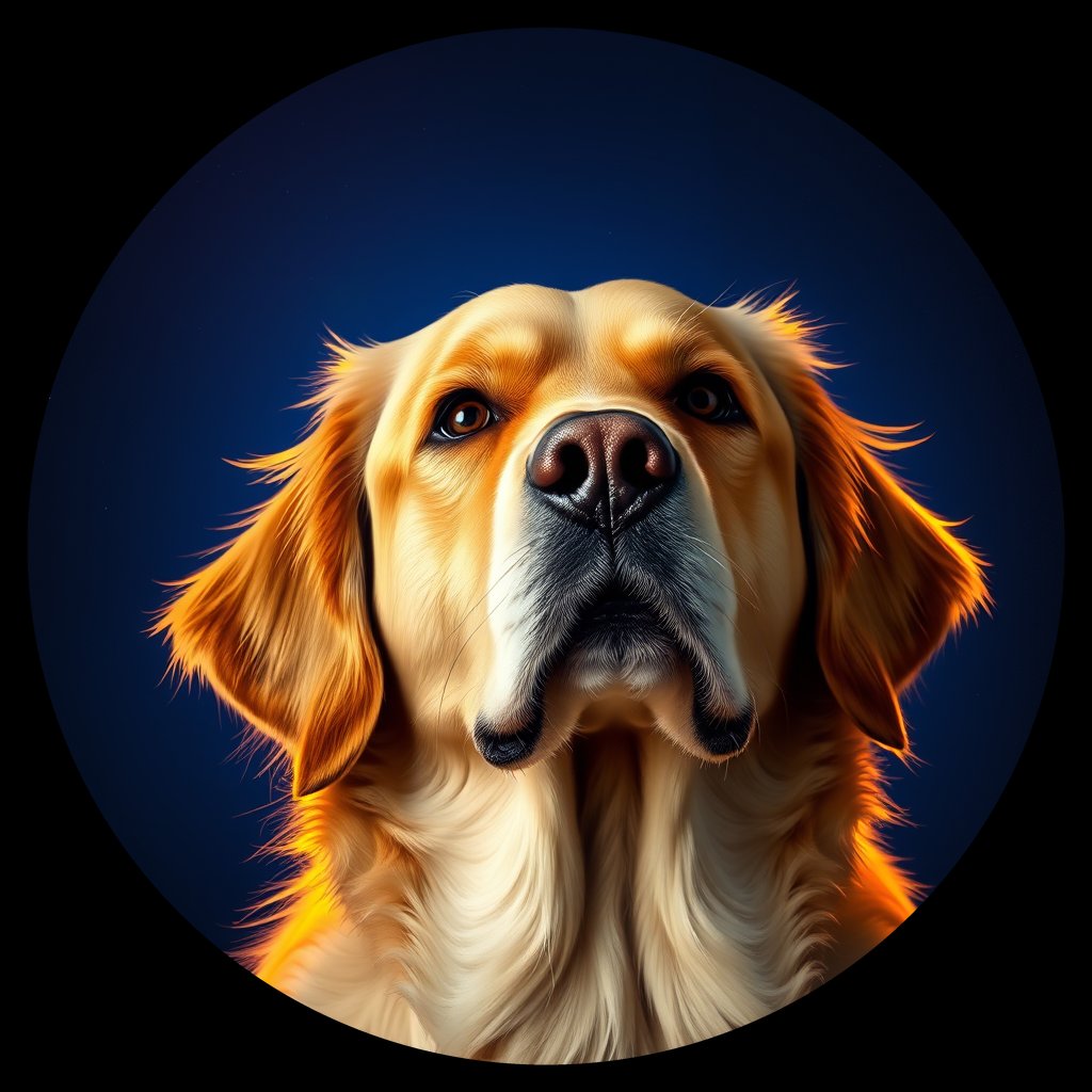 Cosmic medallion portrait of GRLS_grls21DHI677, a Golden Retriever