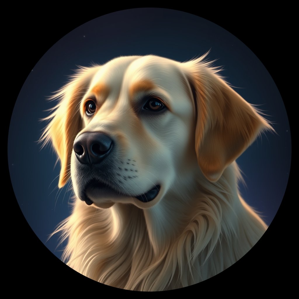 Cosmic medallion portrait of GRLS_grls21FVKE55, a Golden Retriever