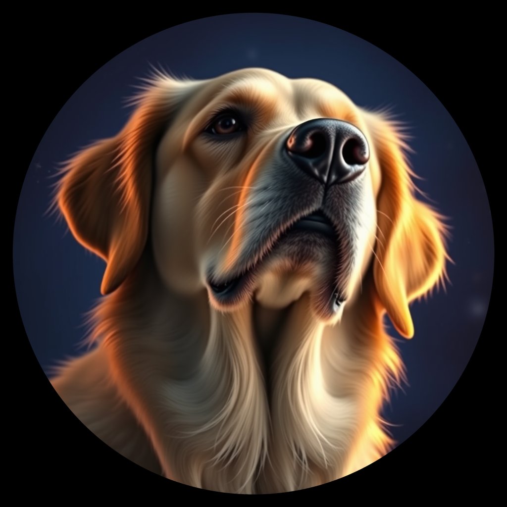 Cosmic medallion portrait of GRLS_grls221X4400, a Golden Retriever