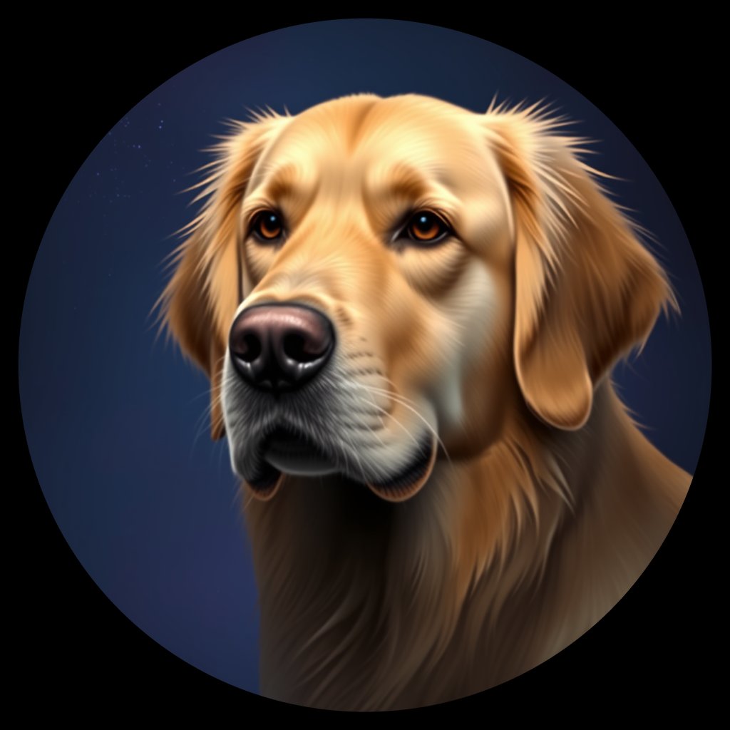 Cosmic medallion portrait of GRLS_grls238GNVWW, a Golden Retriever