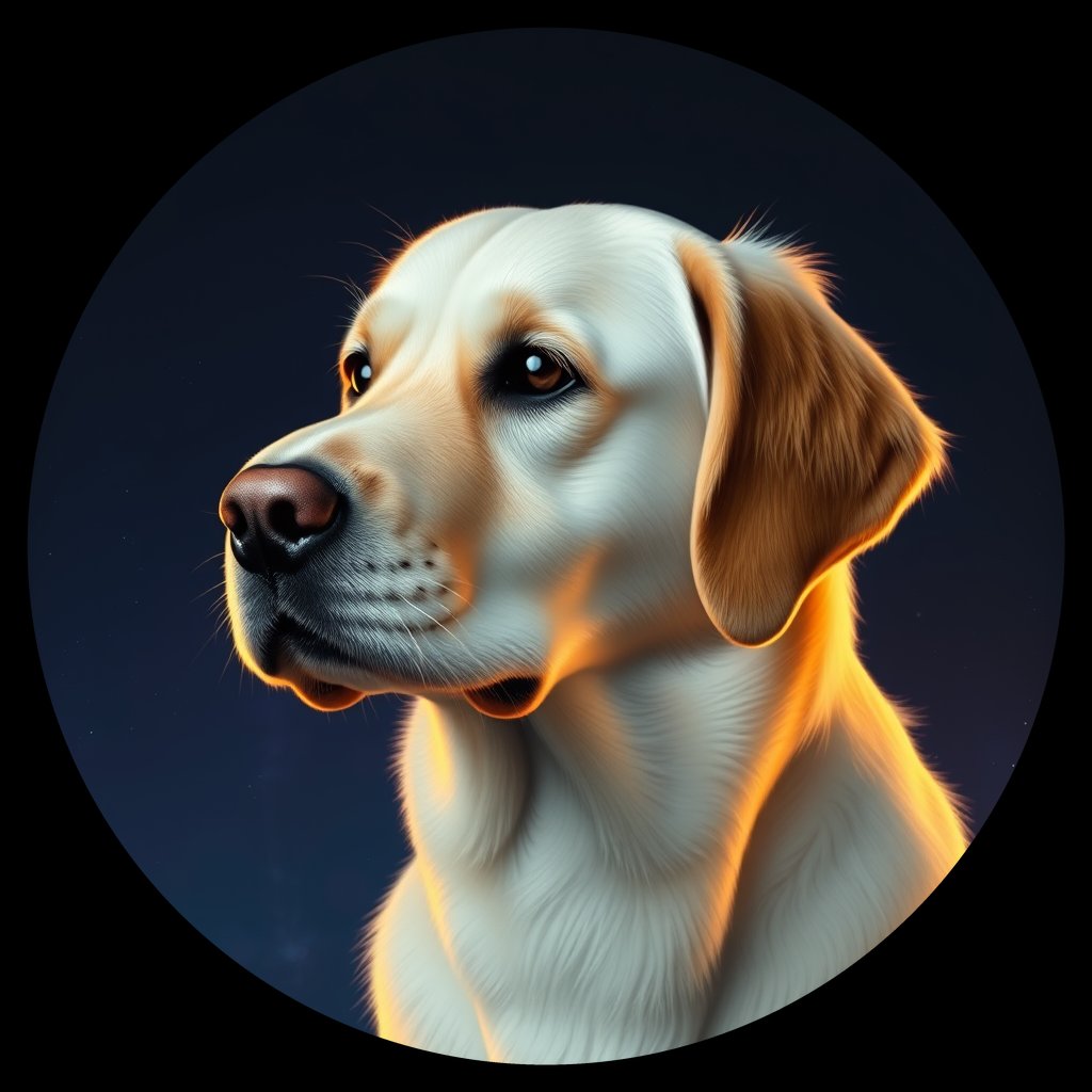 Cosmic medallion portrait of GRLS_grls23J9GHOO, a Golden Retriever