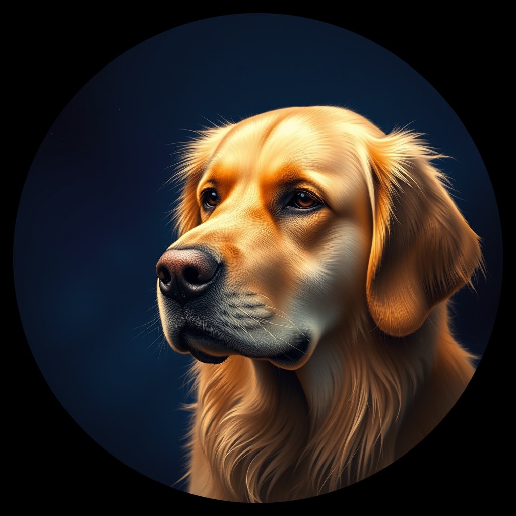 Cosmic medallion portrait of GRLS_grls23SK5GWW, a Golden Retriever