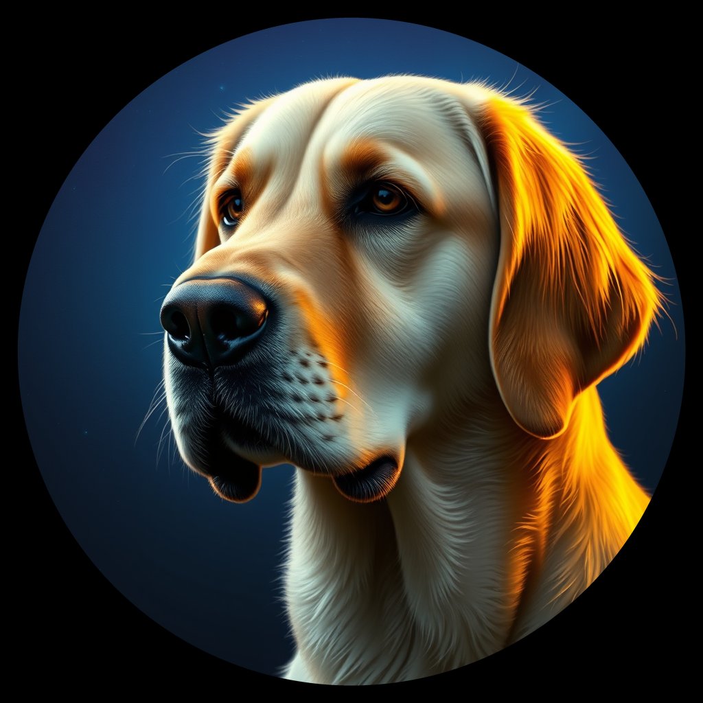 Cosmic medallion portrait of GRLS_grls24NPSQCC, a Golden Retriever