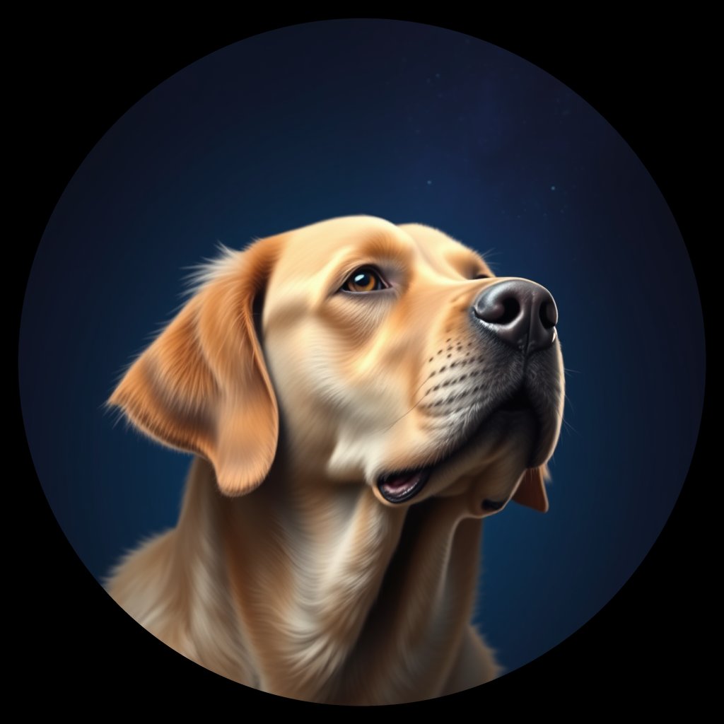 Cosmic medallion portrait of GRLS_grls24NY4622, a Golden Retriever