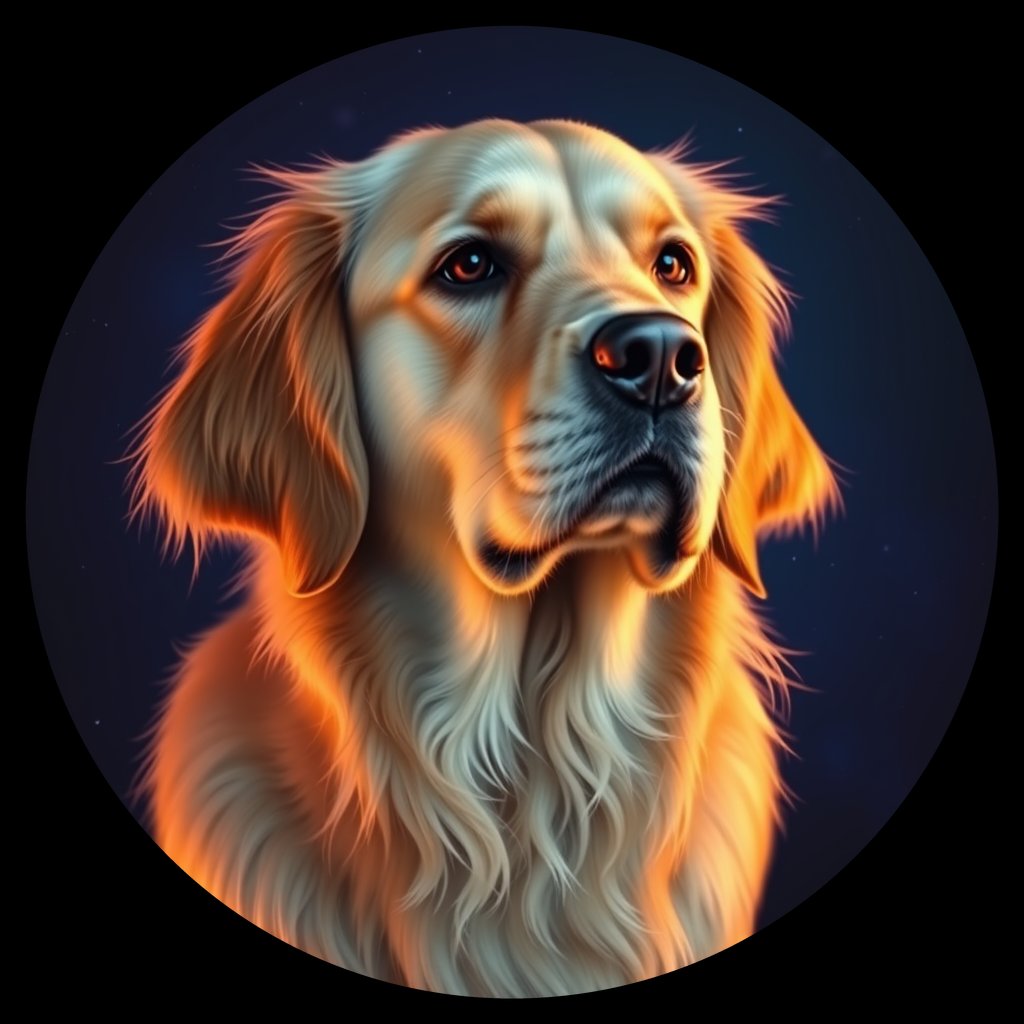 Cosmic medallion portrait of GRLS_grls24RHMB77, a Golden Retriever