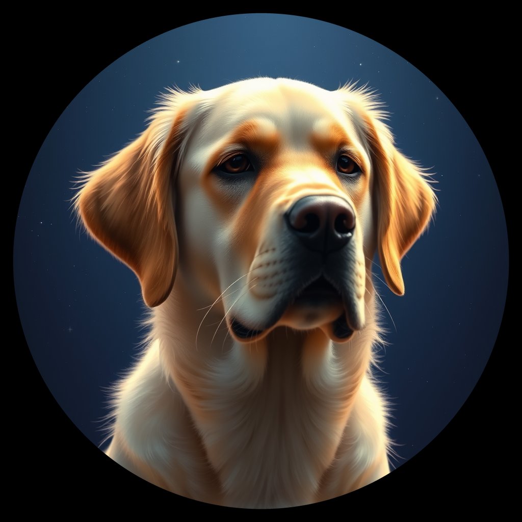 Cosmic medallion portrait of GRLS_grls25IJBODD, a Golden Retriever