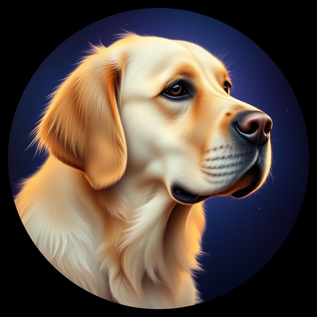 Cosmic medallion portrait of GRLS_grls26PDUYQQ, a Golden Retriever