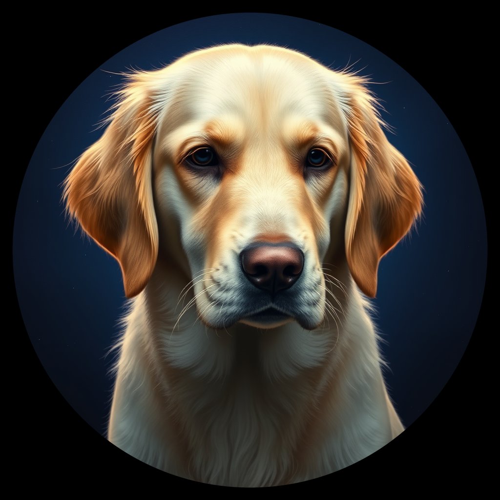 Cosmic medallion portrait of GRLS_grls27Q2M9II, a Golden Retriever