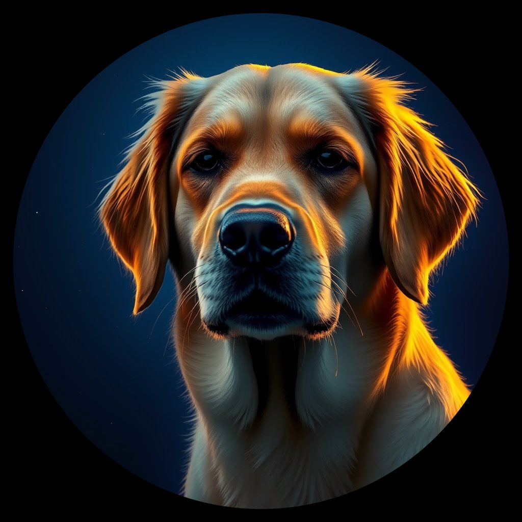 Cosmic medallion portrait of GRLS_grls27Z1P2NN, a Golden Retriever