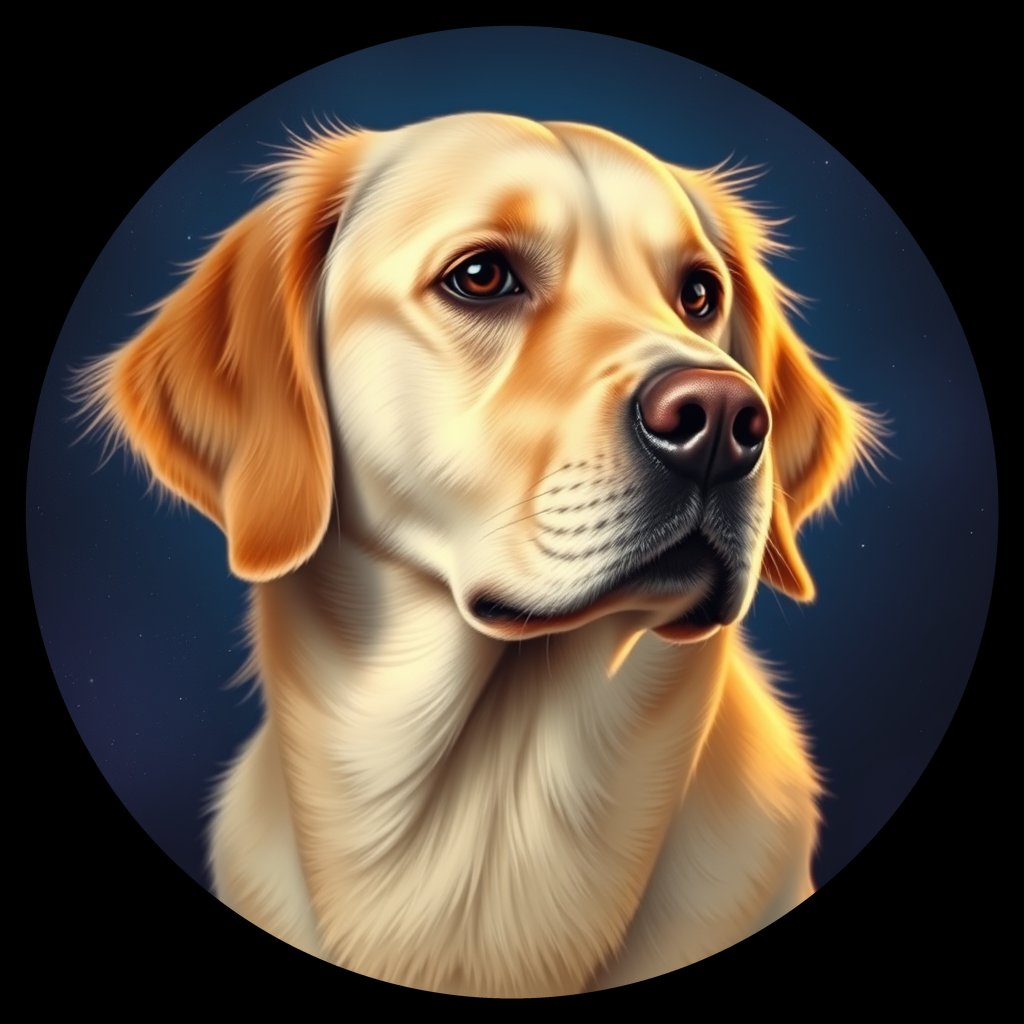 Cosmic medallion portrait of GRLS_grls297D39BB, a Golden Retriever