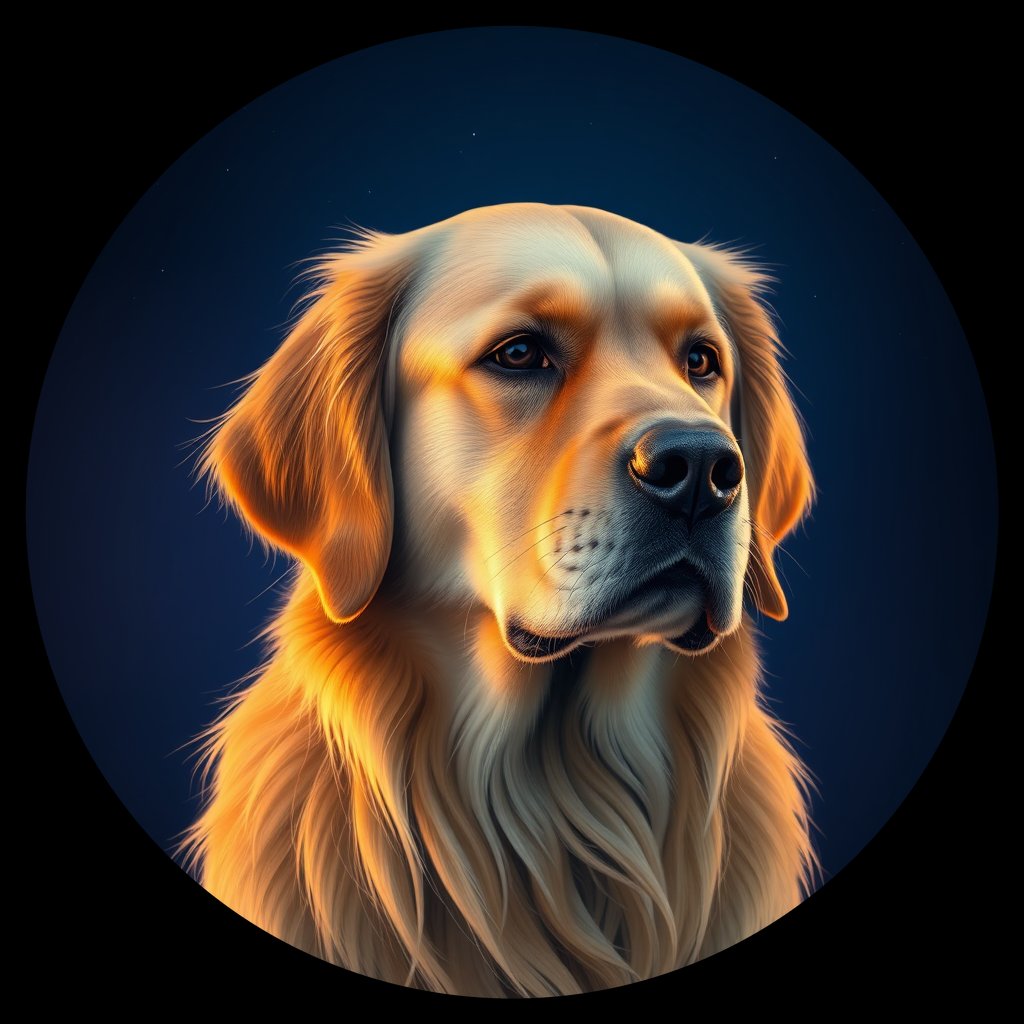 Cosmic medallion portrait of GRLS_grls29HWHH77, a Golden Retriever