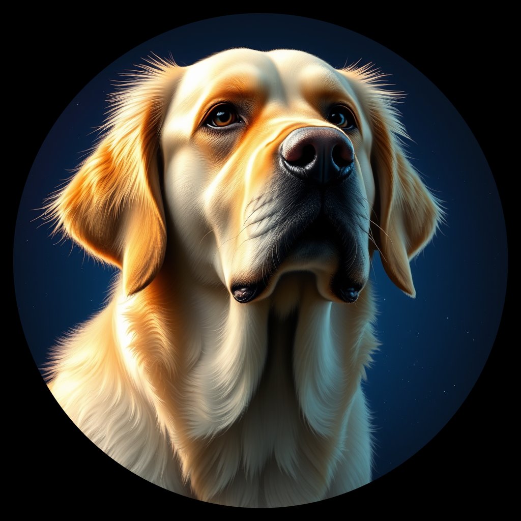 Cosmic medallion portrait of GRLS_grls2AHBWF, a Golden Retriever