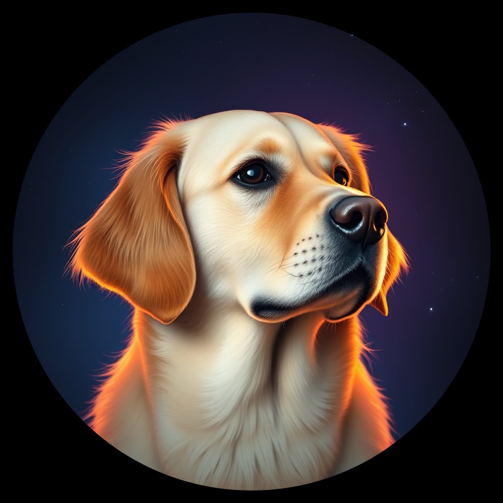 Cosmic medallion portrait of GRLS_grls2BBFC88, a Golden Retriever