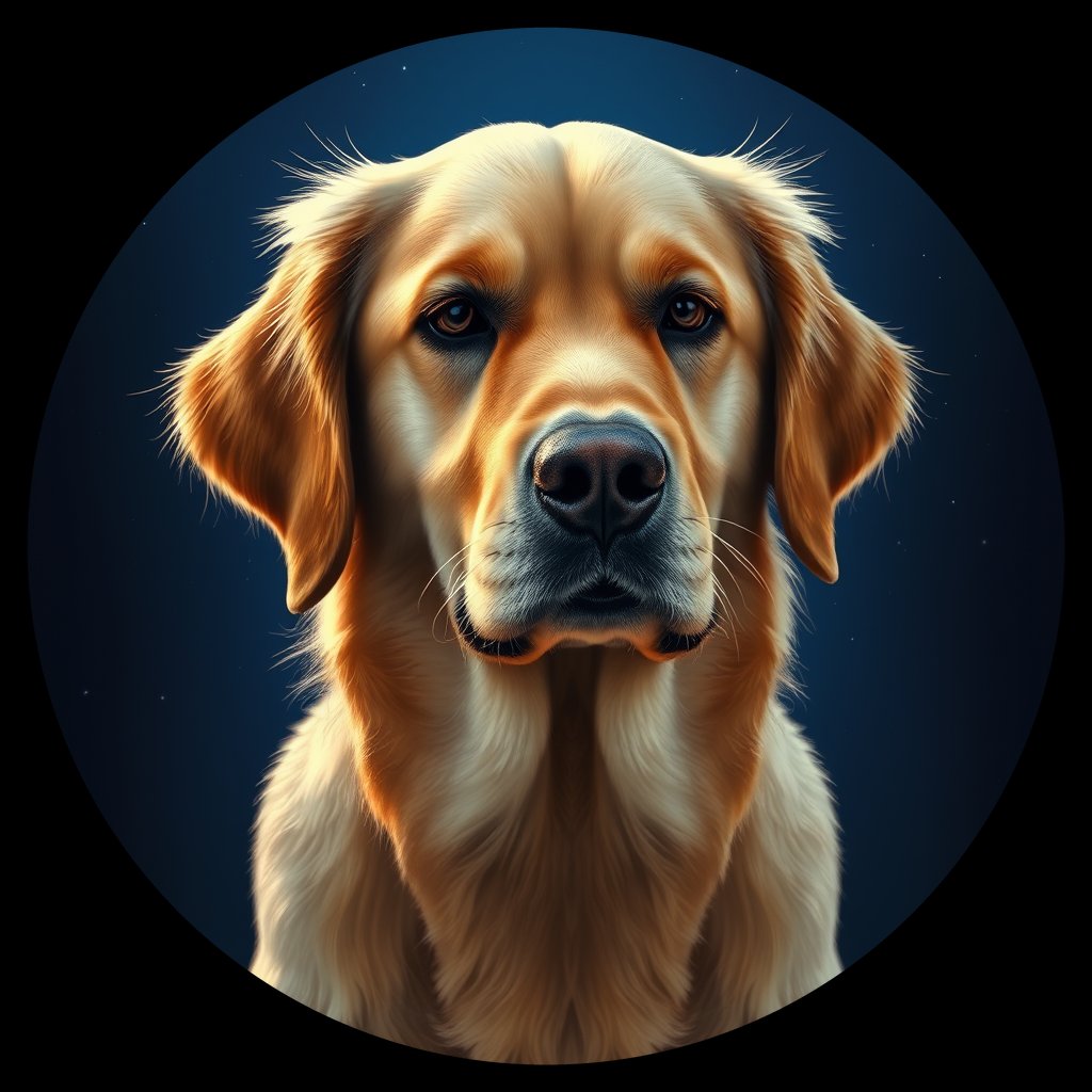 Cosmic medallion portrait of GRLS_grls2BX4WH88, a Golden Retriever