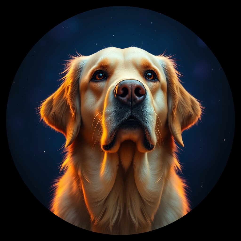 Cosmic medallion portrait of GRLS_grls2C2PTLPP, a Golden Retriever