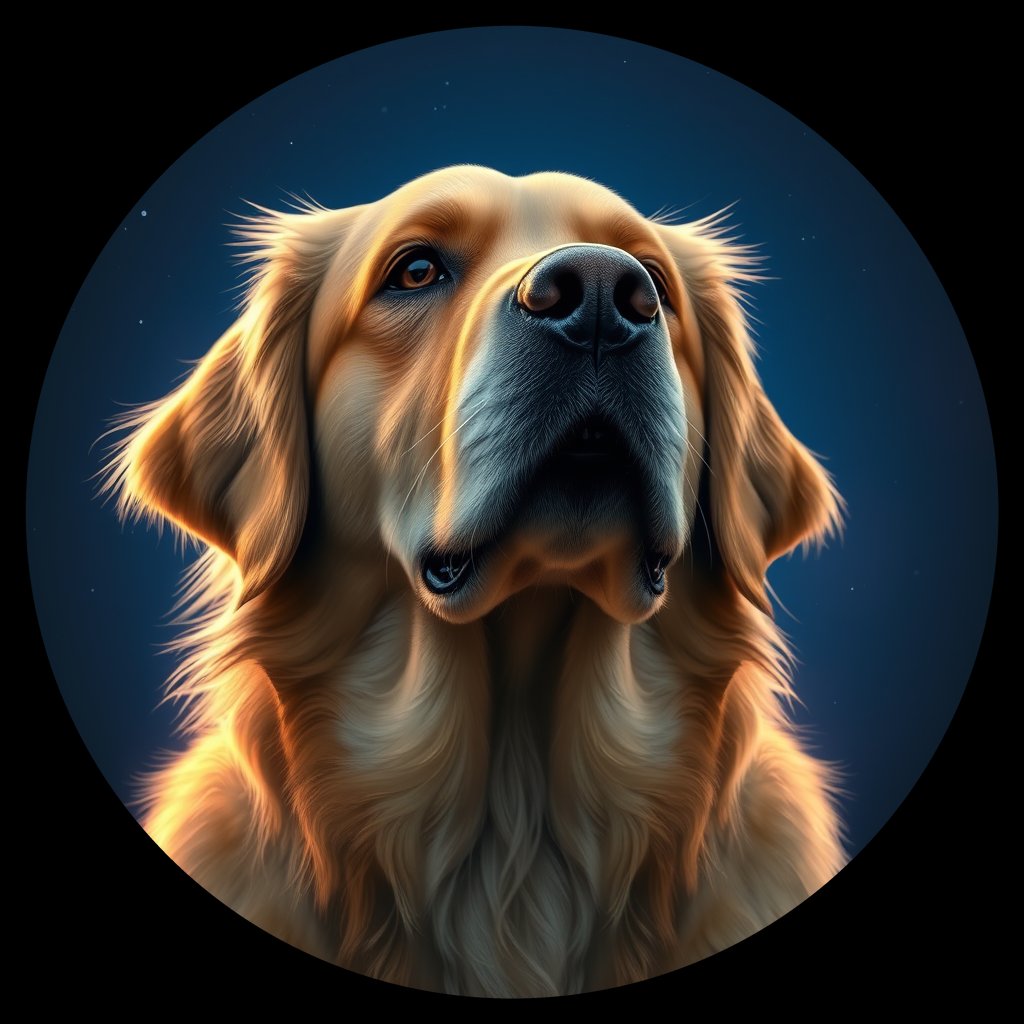 Cosmic medallion portrait of GRLS_grls2C3B7A99, a Golden Retriever