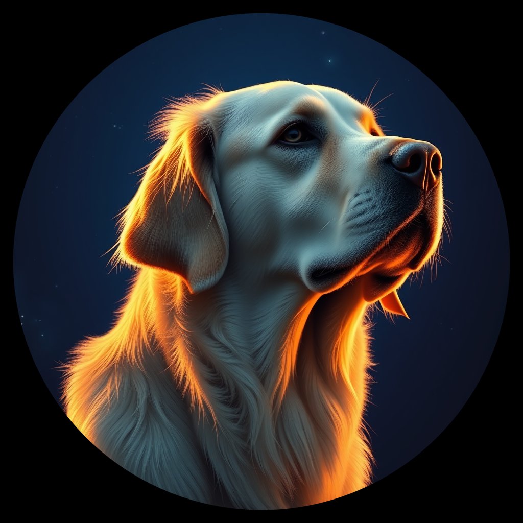 Cosmic medallion portrait of GRLS_grls2D262CUU, a Golden Retriever