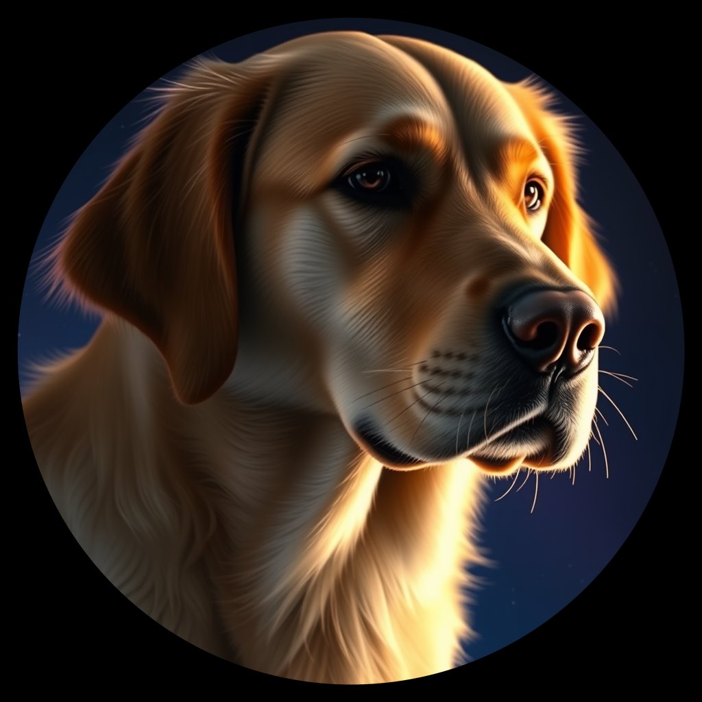 Cosmic medallion portrait of GRLS_grls2D58M5PP, a Golden Retriever