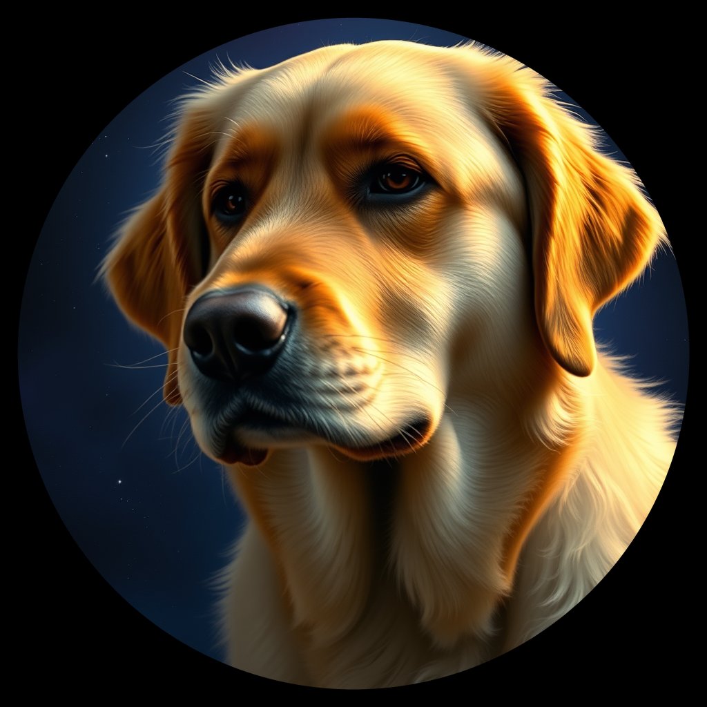 Cosmic medallion portrait of GRLS_grls2DCZV5HH, a Golden Retriever