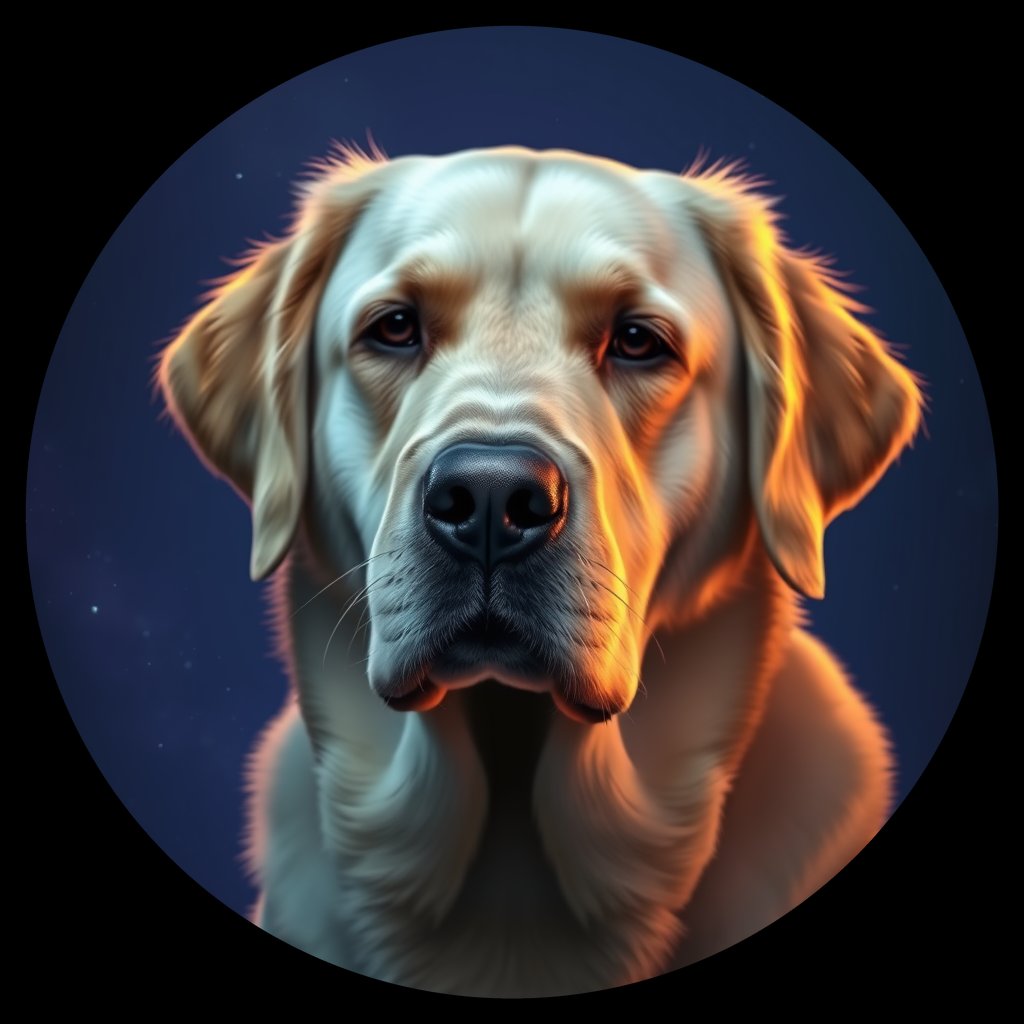 Cosmic medallion portrait of GRLS_grls2DOJIG44, a Golden Retriever