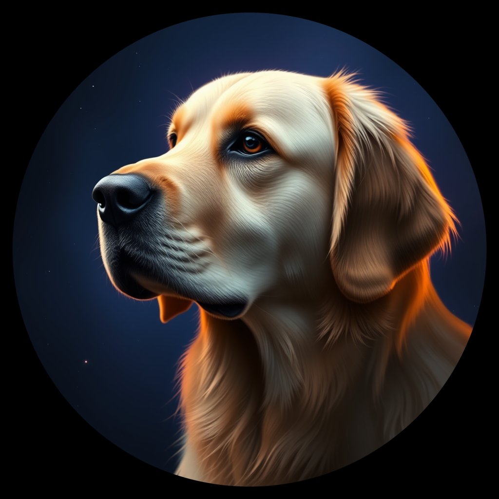 Cosmic medallion portrait of GRLS_grls2DSSXN44, a Golden Retriever