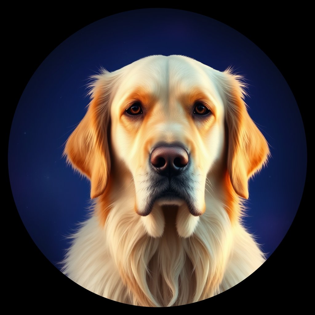 Cosmic medallion portrait of GRLS_grls2F3D2D00, a Golden Retriever