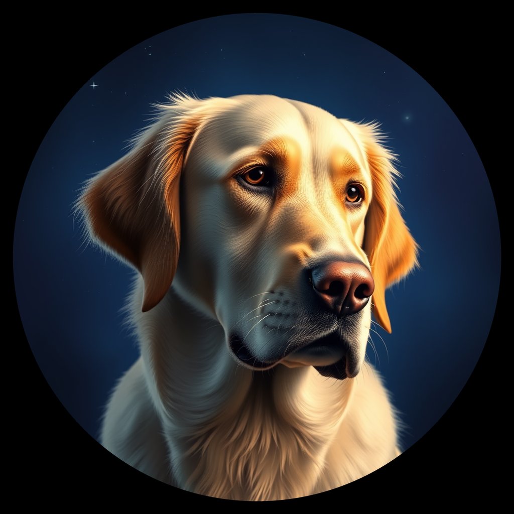 Cosmic medallion portrait of GRLS_grls2GP8NDYY, a Golden Retriever