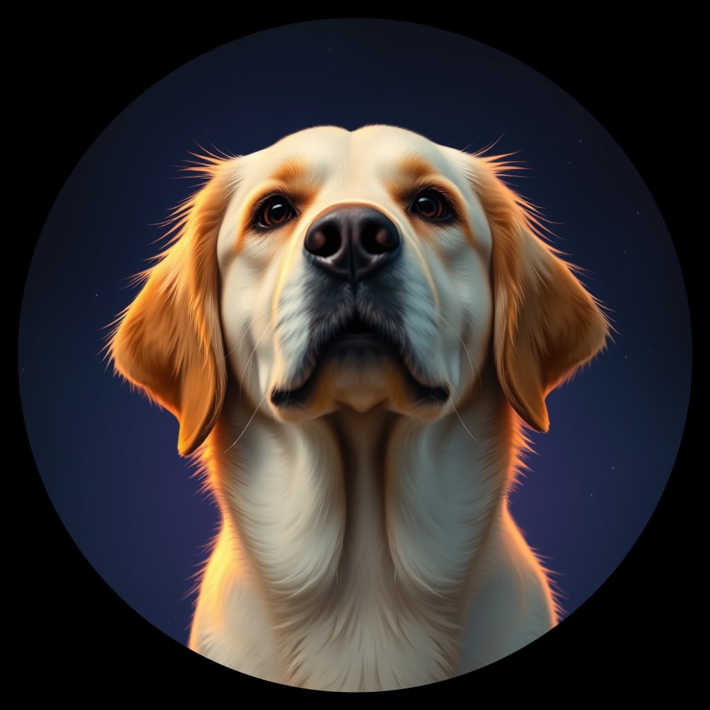Cosmic medallion portrait of GRLS_grls2GWGQGHH, a Golden Retriever