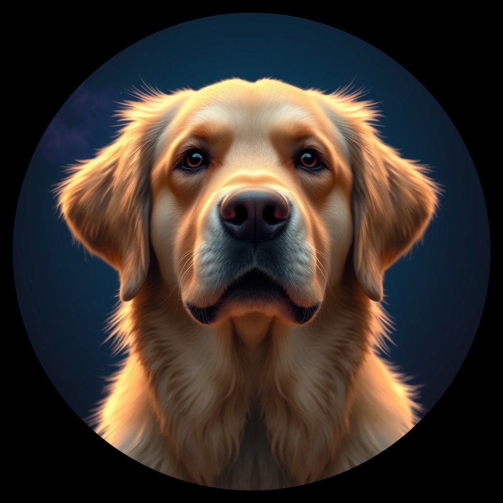 Cosmic medallion portrait of GRLS_grls2H94VG00, a Golden Retriever